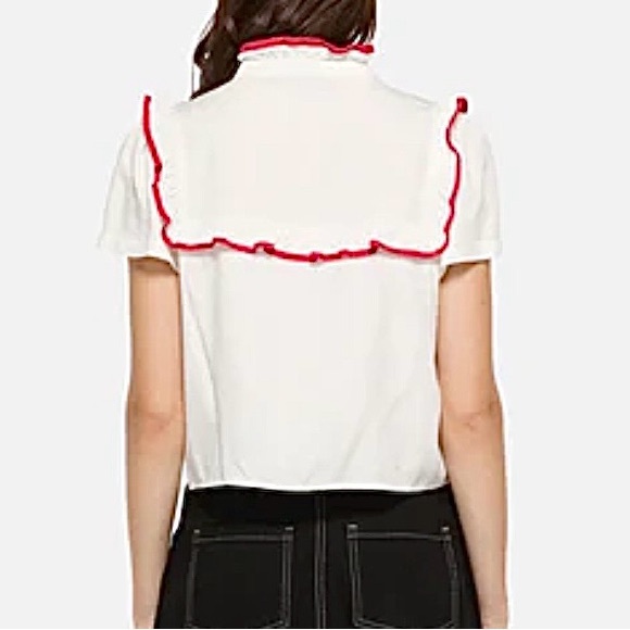 NWT Dangerfield White/Red Retro Little Bitter Frilly Cottage Blouse Top Size 18 - Picture 2 of 11